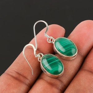 Elegant 925 <b>Sterling</b> <b>Silver</b> Handmade Eye Earrings Dangle Tear Drop Design Natural Malachite Gemstone Adorable Fashion Christians - Product Image 1