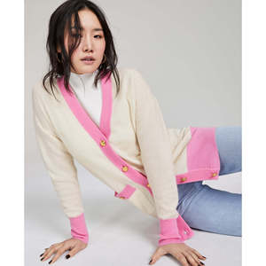 Cardigan Casual da Donna Charter Club, Lungo, Bicolore Marrone con Decorazione a Bottoni, per Autunno e Primavera, Taglia Piccola - Product Image 1