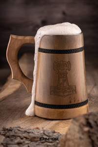 Tasse à bière marron rétro de Style Viking à la main en bambou sculpture sur bois Tankard tasse à bière en chêne durable - Product Image 6
