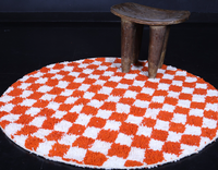 Tapis de Couloir Marocain Authentique Fait Main en Laine, Tapis Berbère à Carreaux Orange Vif Personnalisé, Ensembles de Tapis Authentiques Beni Ourain