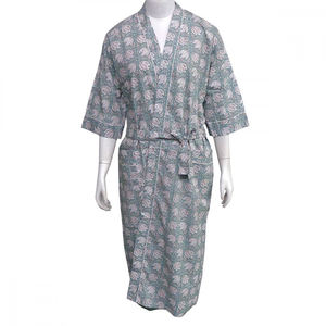 Kimono indien imprimé en blocs à motifs floraux 100% coton Cambric Soft Breathable Spaghetti Strap Wraparound Taille libre pour femmes - Product Image 3