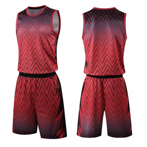 Conjunto de Camiseta y Pantalones Cortos de Baloncesto Sublimados Personalizados, Estampado Geométrico Rojo para Hombre, Ropa Deportiva Transpirable para Todas las Temporadas - Product Image 1