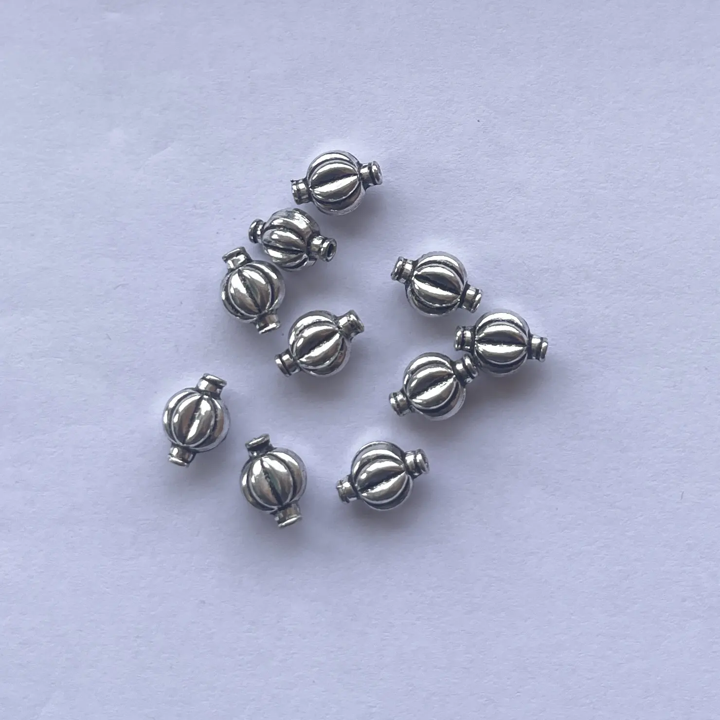 8mm 925 perak murni bulat bawang labu diukir bentuk buatan tangan manik-manik emas mikron manik lompat cincin DIY Spacer perhiasan temuan