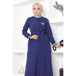 Abaya Modeste Côtelée Indigo Mega Merchant avec Boutons Dissimulés, Modèle Veste & Trench-coat 90761 Style Quotidien - Product Image 2
