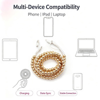 Câble USB 4-en-1 de luxe or et argent avec perles, cordon de chargement créatif et décoratif pour téléphone