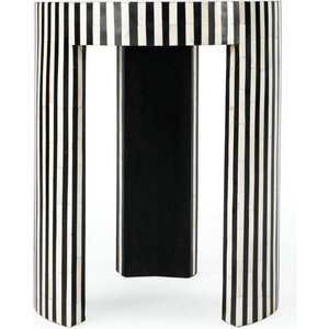 Custom High-End Coffee <strong>Table</strong> Transitional Hand Cut Bone Inlay Side <strong>Table</strong> Black and White Wood Round Mable Stool for Living Room - Product Image 4