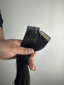 Vente en gros 12A indien Remy Extensions de cheveux naturel noir ruban adhésif Jerry Curls cheveux humains bruts non transformés Machine Double trame 100g - Product Image 3