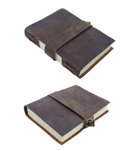 Diario Artesanal de cuero para regalo, tamaño 6x4 pulgadas, cuaderno de cuero con aspecto antiguo con cerradura c