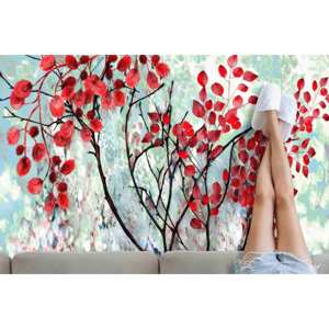 Tapis imprimé feuilles rouges : Tapis de bureau antidérapant, tapis doux non tissé - Product Image 2