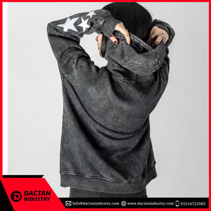 Sweat à capuche pour homme en coton polaire de couleur noire solide fabriqué en usine Offre Spéciale de vente en gros Sweat à capuche surdimensionné délavé à l'acide avec capuche - Product Image 2