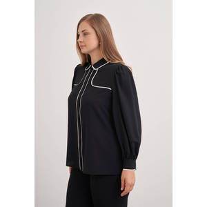 Blusa Vintage de Gasa para Mujer con Ribete en Contraste y Cuello con Lazo - Product Image 2