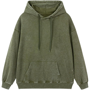Sweat-shirt à capuche surdimensionné en molleton doux de couleur vert olive délavé à l'acide, style vintage, streetwear, vêtements d'hiver pour hommes et femmes - Product Image 1