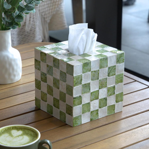 Caja de Pañuelos Cuadrada Hecha a Mano con Diseño de Cuadros de Nácar, para Sala de Estar, Baño, Oficina, de Vietnam - Product Image 4