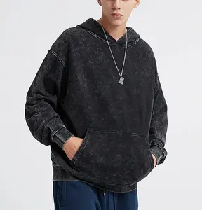 Sudadera con Lavado Ácido, Estilo Vintage, Holgada, de Felpa, Suave, Transpirable, Cómoda, Cálida, Informal, Estilo Urbano, 100% Algodón, Primavera - Product Image 1