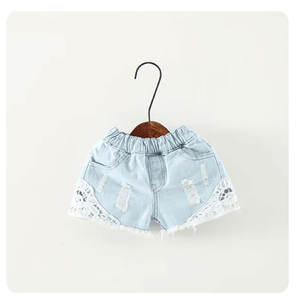 Nouveauté été : Pantalons pour enfants, personnalité rétro, shorts en jean pour enfants, shorts en dentelle pour filles, bleu clair - Product Image 3