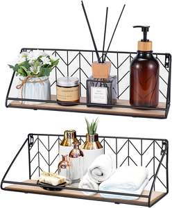 Étagères flottantes murales enduites de poudre de couleur noire avec panier de rangement en fil métallique Étagères de salle de bain sur toilette avec métal de protection - Product Image 1