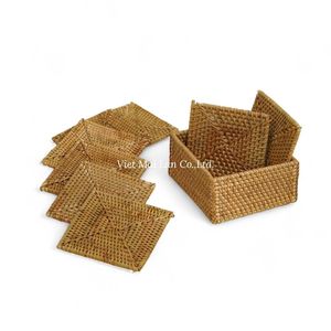 Wholesale Sustainable Natural Rattan Bohemian Style Coaster <b>Set</b> Handmade Storage Tray for <b>Beverage</b> <b>Serving</b> Home Use Made Vietnam - Product Image 4