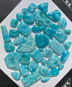 Cabochon d'opale de Larimar naturel pierres précieuses Larimar pierre lâche formes mélangées tailles dos plat anneaux de forage libre Larimar poli - Product Image 4