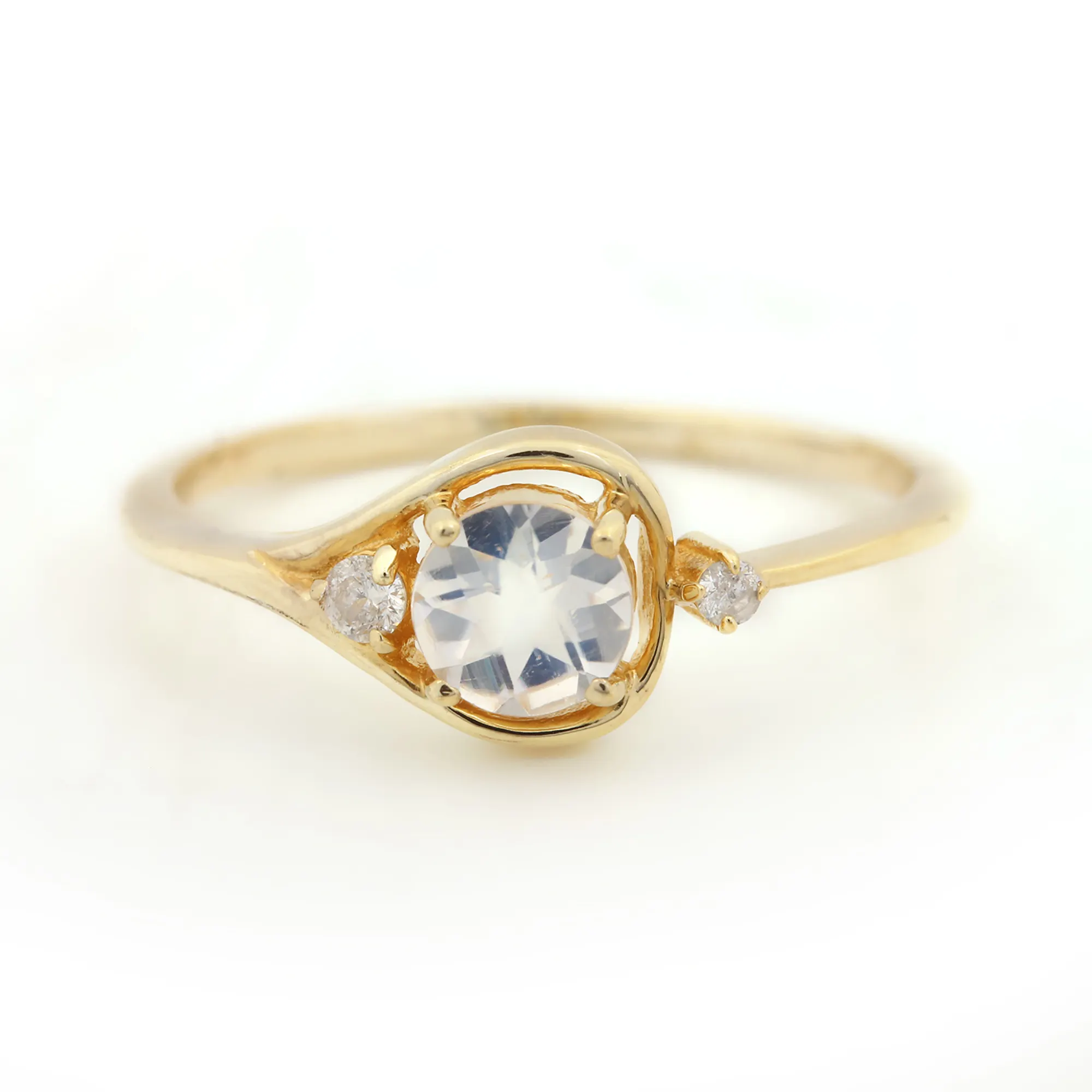 Indischer massiver 14 Karat Gelbgold Authentischer Diamant Regenbogen Mondstein Smart Ring für Damen Edelstein Diamant Feins chmuck Exporteure