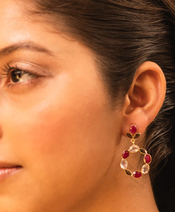 Pendiente de piedras preciosas de rubí y cuarzo rosa de corte ovalado Plata de Ley 925 con pendiente chapado en oro Pendiente de moda para regalo de boda. - Product Image 3