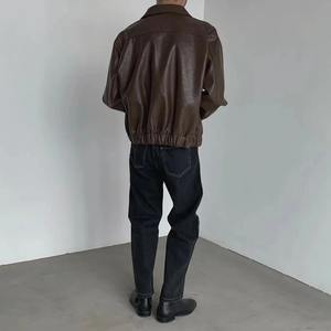 Chaqueta corta holgada informal de cuero Retro de otoño e invierno para hombre, chaqueta británica bonita y elegante para hombre, Tops - Product Image 3