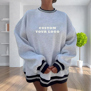 Jersey personalizado de lujo Varsity Rib Pullover Cuff rayas 100% algodón Jersey mujeres de gran tamaño polar cuello redondo bordado sudadera - Product Image 1