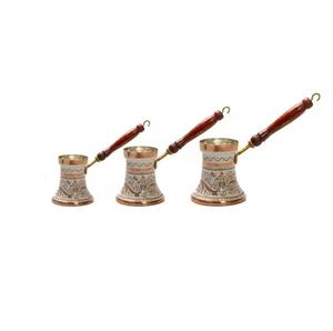 หม้อกาแฟทำด้วยมือทำจากทองแดงบริสุทธิ์สำหรับใช้ในครัวหม้อกาแฟร้านอาหารคุณภาพพรีเมียมพร้อมที่จับไม้ชุดกำหนดขนาดได้4ชิ้น - Product Image 4