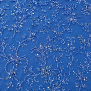 European American Luxury Floral Pattern Handmade Gold Stone <b>Embroidery</b> Beaded Lace Fabric 100% Polyester Breathable Lightweight - Product Image 6