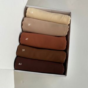 ชุดฮิญาบผ้าไหมเมดินาไล่ระดับสี5ชิ้นผ้าโพกหัวมุสลิมน้ำหนักเบาไล่ระดับสีสีน้ำตาล - Product Image 1