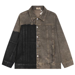 Chaqueta Vaquera Vintage para Hombre, Estilo Patchwork, Cuello en V, Cremallera, Impermeable, Transpirable, Reversible para Invierno, Servicio OEM - Product Image 1