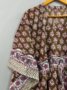 Jaipuri imprimé coton fait à la main caftan Robe longue couverture de plage Maxi Kimono Robe avec fleur bloc imprimé vêtements de nuit Style décontracté - Product Image 3