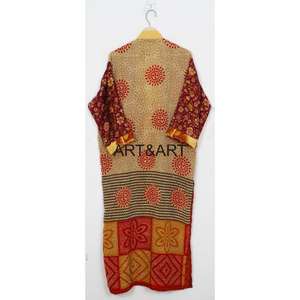 Vêtements de nuit indiens de luxe pour femmes Kimono en soie respirant Ceinture Style bohème Patchwork Robe en soie recyclée Bikini Cover Up Spa Kimono - Product Image 3