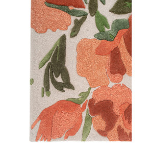 Alfombras de Lana y Viscosa Nebulora Ivory Hechas a Mano con Patrones Florales y a Rayas para Sala de Estar y Pasillo - TOD-45011 - Product Image 4