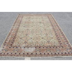 Tapis en laine patchwork rouge beige oriental 6.7x9.5 pieds tissage plat turc pour décor de salon 10mm d'épaisseur avec support en latex - Product Image 1