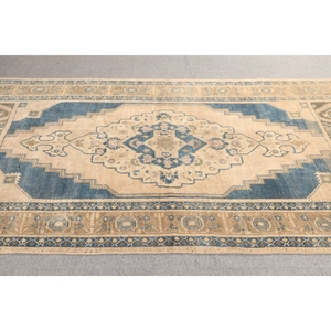 Tapis turc vintage, tapis de 5,2 x 8,9 pieds, tapis géométrique beige et bleu - Product Image 3