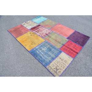 พรมขนสัตว์สไตล์โบฮีเมียนสไตล์คลาสสิกสไตล์วินเทจขนาด4.8x6.6ฟุตพื้นที่ขนาดใหญ่เย็บปะติดปะต่อกันออกแบบสี่เหลี่ยมผืนผ้าสำหรับตกแต่งห้องหรือข้างเตียง - Product Image 3