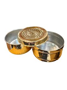 Pure Brass with Inside <b>Tin</b> Lining 2 Containers Lunch <b>Tiffin</b> Box with Hammered Design for Office School Travelling - Product Image 2