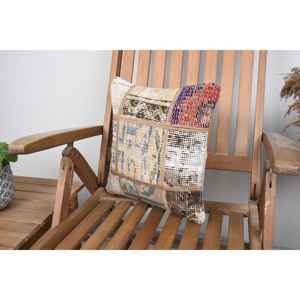 Oreiller patchwork en laine beige Kilim 14x14 pouces luxueux Vintage moelleux brodé rustique coussin pour literie ou utilisation au sol - Product Image 3