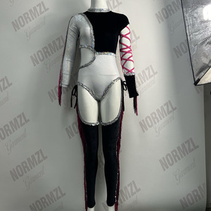 Ropa de actuación en blanco y negro con lentejuelas brillantes y uniforme Majorette con flecos <span class=keywords><strong>para</strong></span> traje de <span class=keywords><strong>baile</strong></span> <span class=keywords><strong>para</strong></span> niñas - Product Image 3