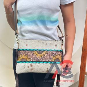 High Quality Popular Hand Tooled Cowhide Leather Fringe Shoulder Bags for Women Big Capacity Hand Floral Crossbody Bags for Lady - Product Image 1