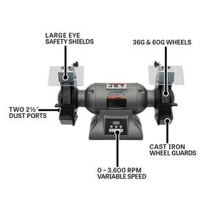 เครื่องเจียรแบบตั้งโต๊ะอุตสาหกรรมขนาด 8 นิ้ว ปรับความเร็วได้ 1 แรงม้า 115/230 โวลต์ 1 เฟส ใช้ไฟฟ้าสำหรับงานเจียร - Product Image 4
