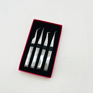 Pince à épiler semi-incurvée gravée en argent à 45 degrés avec cœur pointu droit Logo personnalisé Utilisation durable des cils en acier inoxydable - Product Image 1