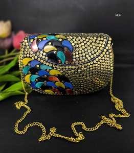 Bolsos de Mosaico Metálico Impermeables Hechos a Medida con Patrón de Piedras, Cierre de Botón de Cadena para Fiestas, Bodas y Eventos de Moda - Product Image 6