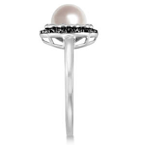 แหวนดอกไม้มุกน้ำจืดทอง 14K ประดับเพชรขาวดำ 0.14 กะรัต - Product Image 3