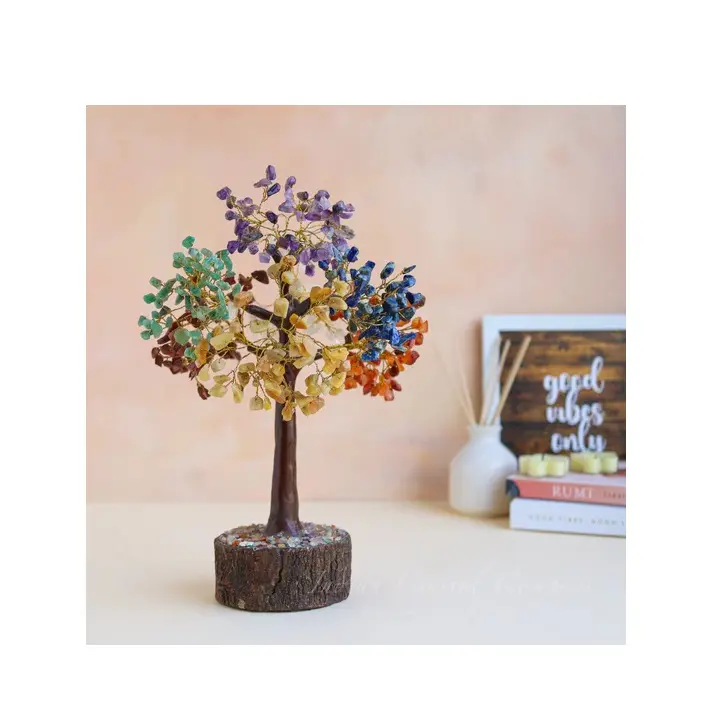 Premium Quality Handmade Natural Crystal Stone Seven Chakra Tree with 500 Beads for Home Decoration Use from India