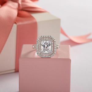 Jeulia <b>Sterling</b> <b>Silver</b> Double Halo Engagement <b>Ring</b> with Diamond <b>Adjustable</b> 18K Gold Plated - Product Image 3