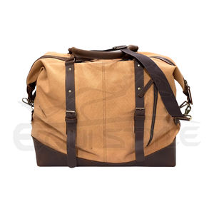 Wholesale <b>Waxed</b> <b>Canvas</b> Duffel Bag Brown Waterproof Overnight Travel Genuine Leather Luggage Bag in Pakistan - Product Image 1