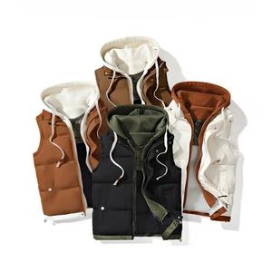Mode coréenne gilet à capuche pour hommes automne hiver décontracté sans manches hommes manteaux coupe-vent sans manches hommes coton veste avec capuche - Product Image 5