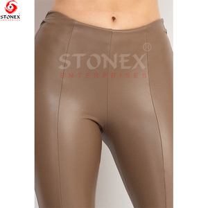 2025 femmes pantalons en cuir en gros taille haute étiré pantalon à jambes larges pantalon en cuir végétalien - Product Image 5