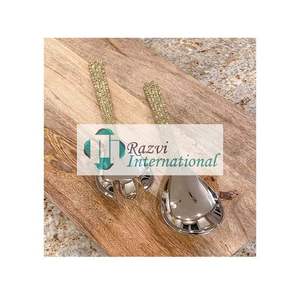 Serveurs à salade avec poignées en boucle dorée Couverts en métal en acier inoxydable Décoratifs faits à la main Couverts de luxe Décoration HandmadeCoutellerie - Product Image 3